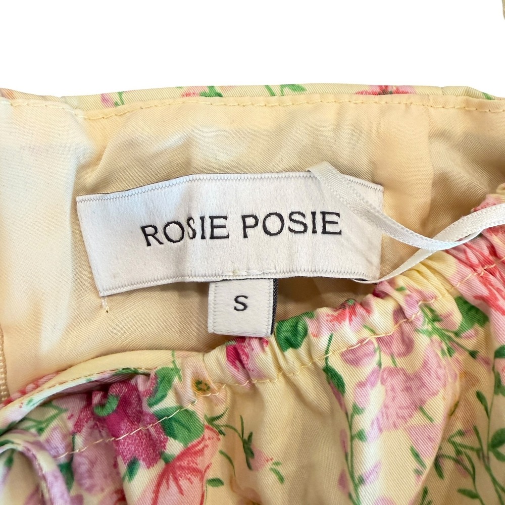 Rosie Posie Floral Cottagecore Midi Dress S Yellow Coquette Milkmaid Bridgerton - Picture 9 of 14